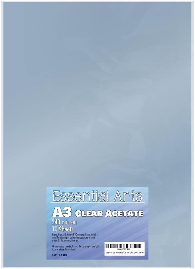 Essential Arts A4 Clear Acetate 240 Micron Pack van 100 Vellen. Extra dikke PVC Binding Cover Ideaal voor Etsen, Ambacht, Stencils Fotolijsten en Geschenken 210x297mm
