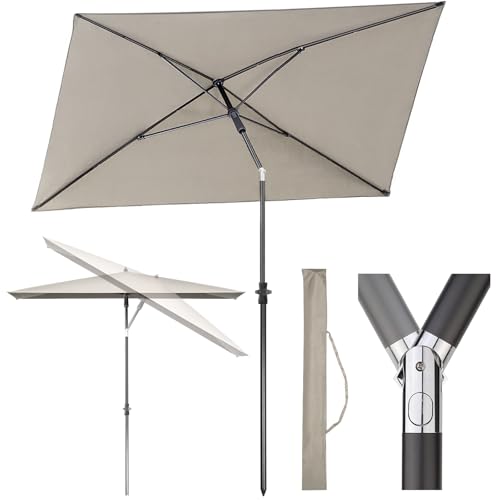 Sekey 210 × 140 cm Sonnenschirm mit Schutzhülle, Balkonschirm Gartenschirm Terrassenschirm, Sonnenschutz UPF50+, Kippbar, Höhenverstellbar, Rechteckig 1