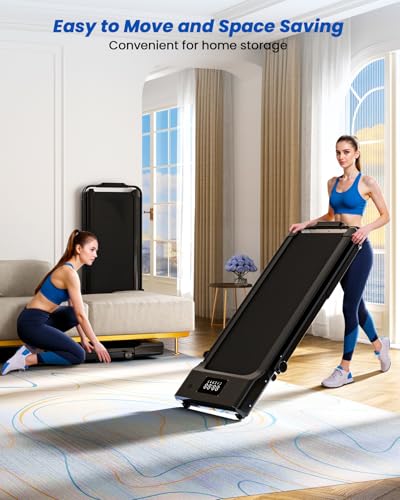Image of DeerRun Walking Pad Treadmill with Incline and Handle Bar, 4-in-1 Foldable Under Desk Treadmills for Home Small or Office, 300 lbs Capacity 3.0 HP Folding Portable Walking Pad with APP