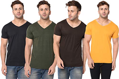 Image of JANGOBOY Men's Solid Half Sleeve V-Neck Cotton Blend T-Shirt