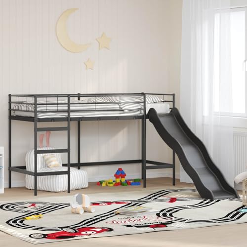 Lumanois Lit superposé pour Enfants avec Toboggan Noir et Anthracite Lits & Cadres de lit Noir,42020777