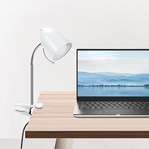 Aigostar Flexo Pinza E27 Retro, Lámpara Escritorio con Pinza y Enchufe, Luz LED Lectura de Metal, 6500K Luz Blanca, Cuello Flexible, con Cable de 153cm, Blanco