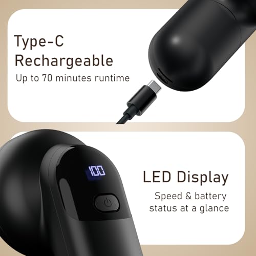 Image of Portronics Lint X Rechargeable Fabric Lint Remover with 6 Stainless Steel Blades, 3 Speed Modes, LED Display, Detachable Lint Container, 70-Min Runtime, Type-C Charging, for Clothes & Car Interiors