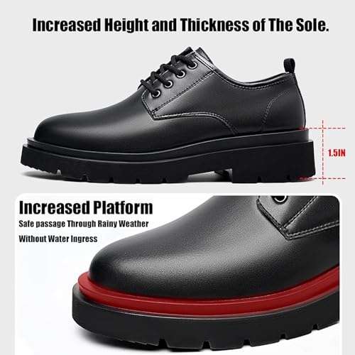 Image of Men's Vintage Leather Lace Up Platform Oxfords Shoes Black Round Toe Soft Rubber Sole Non-Slip Waterproof Business Formal Derby Dress Shoes