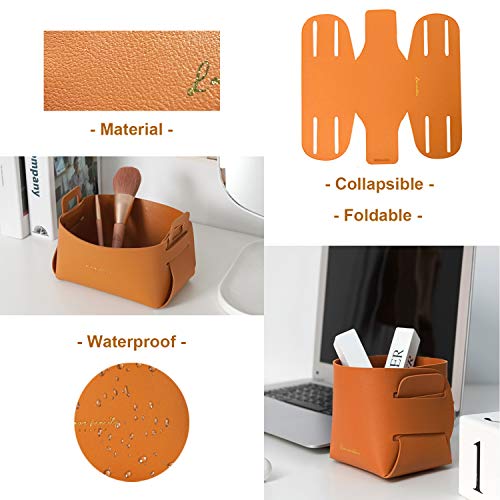 Nikahoo Small Basket Bin Leather Storage Basket, Foldable Shelf Desk Organizer Trays For Living Room, Office, Nursery, Home Décor #TOP1
