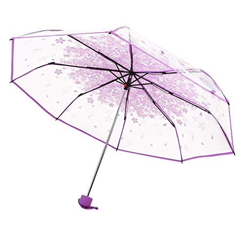 milopon funda Pantallas Stock Pantallas semi transparente de flores de cerezo automático Paraguas para mujer y niña, morado, 90 cm