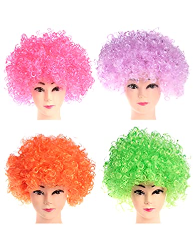 4 Pack Colored Wigs, Short Curly Hair Wigs, Funky Colorful Wigs Neon Party Wigs For Bachelorette Party Favors, Cosplay Wigs One Size for All Women Kids & Adults Halloween Costume Night Club