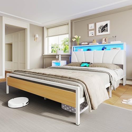 Cadre de lit 140x190 LED + USB rangement Brinlawb