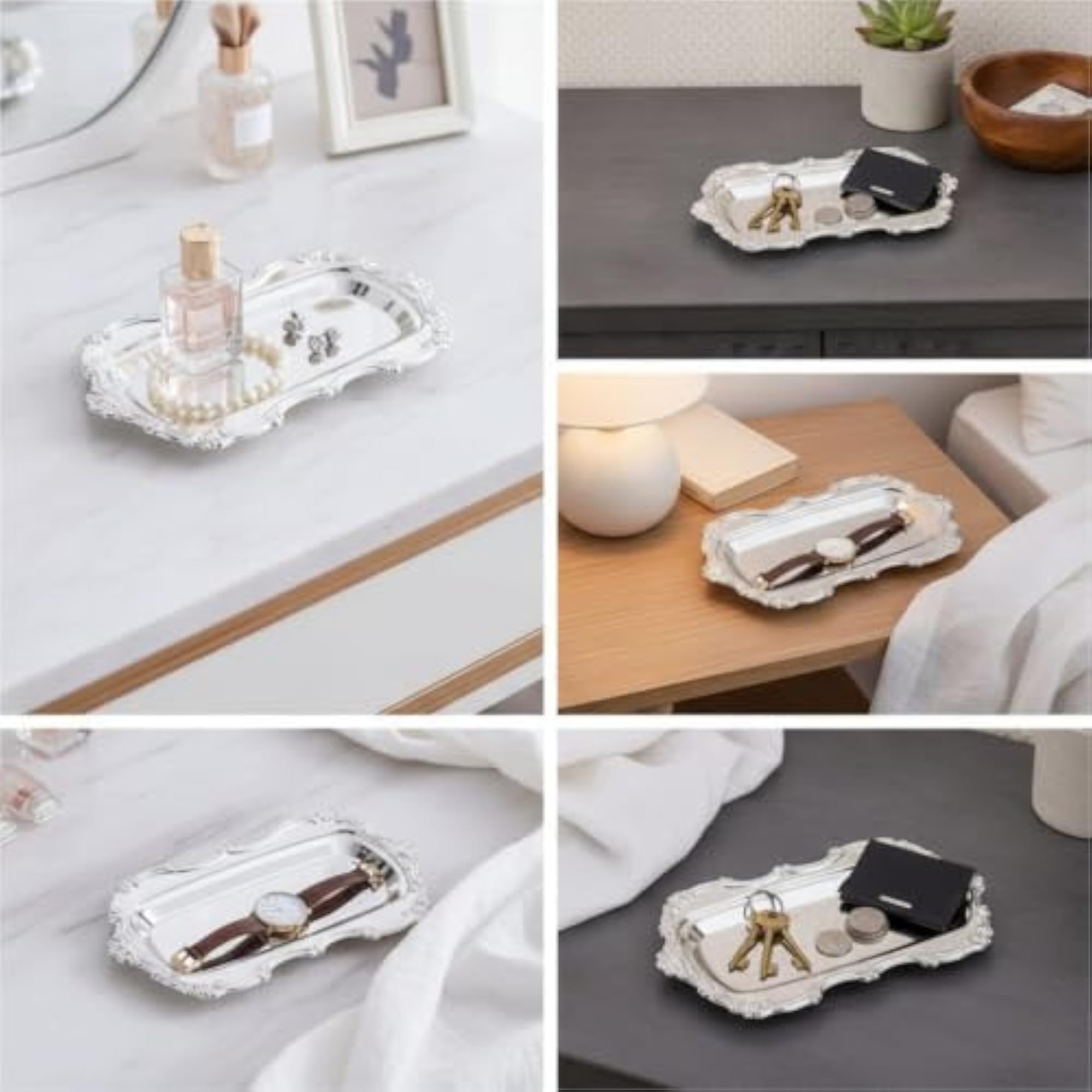 Scalloped Mirrored Tray with Vintage-Inspired Embossed Design