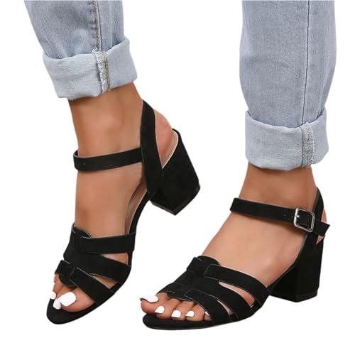 Women Open Toe Low Chunky Heel Ankle Strap Buckle Sandals Block High Heels Party Bride Wedding Work Dress Summer Pumps Shoes