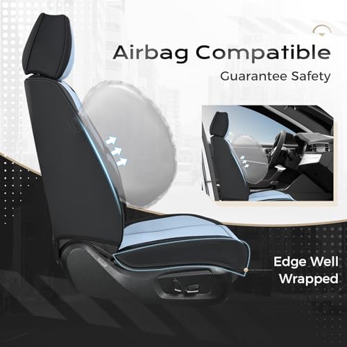 Image of Coverado Seat Covers, Car Seat Covers Front Seats, Leather Seat Covers for Cars, Car Seat Protector Waterproof, Black Car Seat Cushion, Front Carseat Cover Universal Fit for Most Cars Lightblue