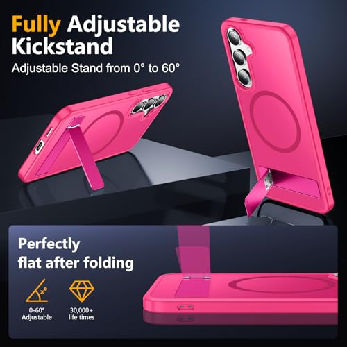 Image of SPIDERCASE Magnetic for Samsung Galaxy S24 Case, [3 Stand Ways][ Military Grade Drop Protection] with Invisible Stand Shockproof Slim Case for S24 6.2 inch,Rose Red