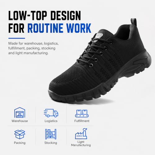 Image of GLANOUDUN Steel Toe Shoes for Men Lightweight Safety Toe Work Shoes Black
