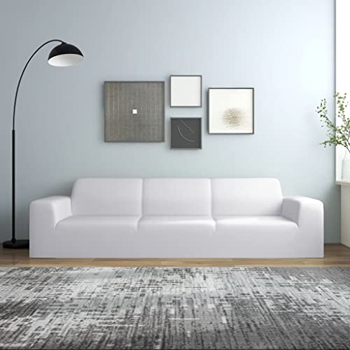 Housse de canapé extensible blanche 4 places en jersey de polyester élastique pour grand salon