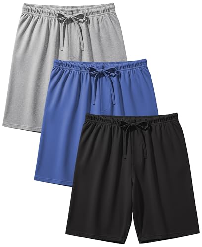 Image of Andrew Scott Men's 3 Pack Soft & Light Cotton Drawstring Yoga Lounge & Sleep Jam Shorts /Jersey Shorts with Pockets