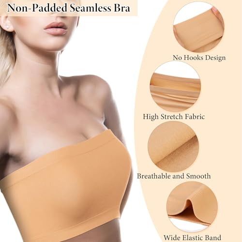 Cooraby 4 Pack Women Tube Tops Summer Non-Padded Seamless Bra, 4 Colors3