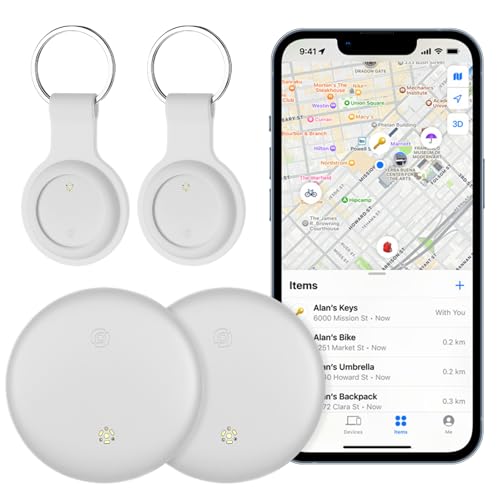 2 Pack Item Finder Works with Apple Find My (iOS Only), Bluetooth Tracker with Keychain & Case, Luggage Locator, Tracking Tags, Anti-Lost Device for Keys, Wallets, Bags, Pets (2 Pack-White)