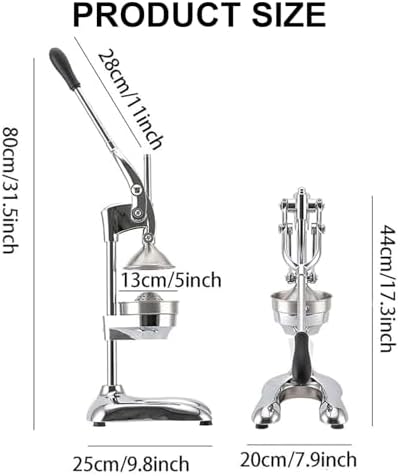 Professional Stainless Steel Manual Juicer - Heavy-Duty Hand Press Citrus Juicer for Lemon, Pomegranate, Lime & More - Large Diameter Fruit Crusher for Home & Commercial Use
