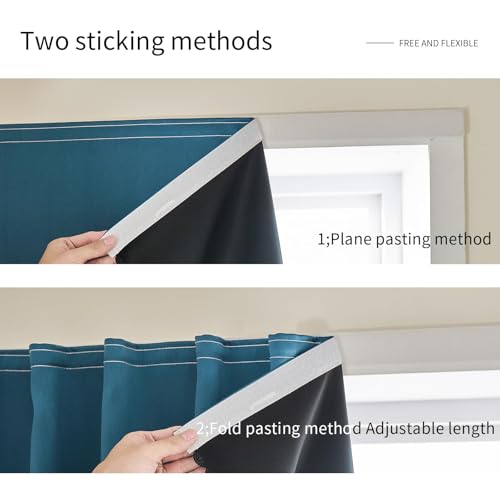 JILRON 粘着カーテン 100% 遮光 ドリル不要 簡単取り付け 寝室用ブラインド 遮光(ダークブルー-幅47 x 241.3 cm L-1P) [5]