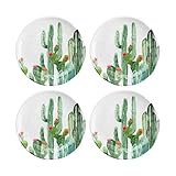 UPware Desert Cactus Melamine Round Dessert Plates, Small Serving Plates, for Appetizer, Snacks, and Side Dishes, Green, 6 Inch, Set of 4