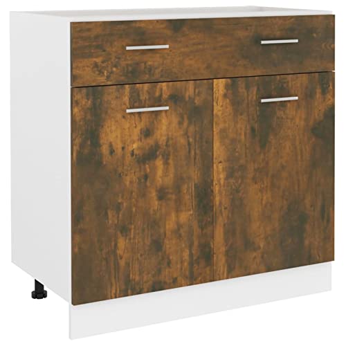 Gecheer Kitchen Cabinet Kitchen Storage Cupboard Unit Drawer Bottom Cabinet Smoked Oak 80x46x81.5 cm Engineered Wood - Image 3