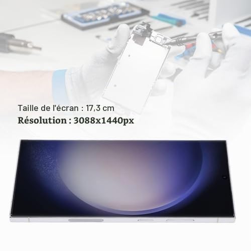 Garsent 6,8 Pouces AMOLED Original pour S23 Ultra 5G, écran Tactile Numériseur S23 Ultra 5G SM S918U SM S918A SM S918W, écran LCD de Remplacement avec Cadre, testé Avant