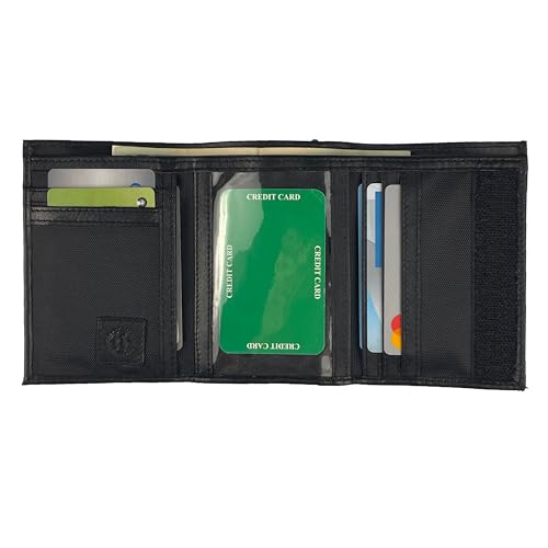 Sprocket Men's Nylon Trifold Wallet with Leather Trim and ID Window (Black)2