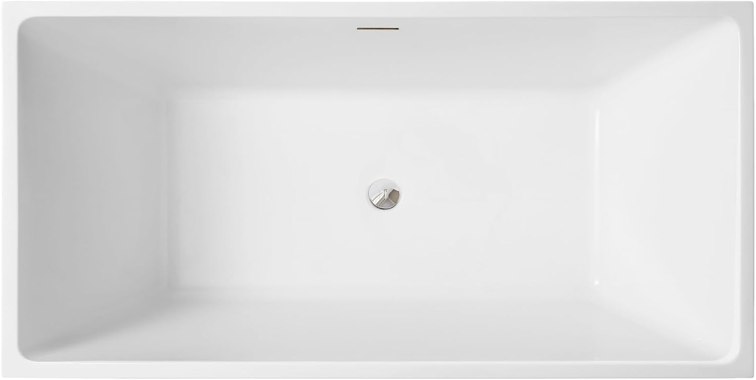 Vanity Art 67 X 32 Inch White Acrylic Freestanding Bathtub | Contemporary Design Soaking Tub with Pop-up Drain Overflow Included, UPC Certified VA6813B-L-IO
