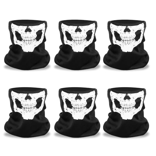 SKHAOVS 6 Piezas Máscara de Calavera Pasamontañas,Pasamontañas de Calavera Multifuncional Braga Cuello,Pasamontañas Moto,Cara de Calavera para Halloween Raves Monta Deportes al Aire Libre (Negro)