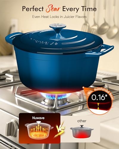 Nuwave 6QT Healthy Enameled Cast Iron Dutch Oven Pot with Lid, Heavy Duty 7-Layer Enamel, Enhanced Rust Protection, Dual Handles, Oven Safe to 500°F for Sourdough Bread Baking, Braise, Stew, Roast - Thumbnail 3