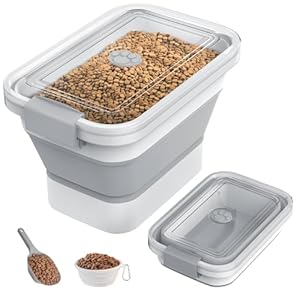 10-13 Lbs Dog Food Storage Container,Collapsible Dog Food Container with Transparent Airtight Lid,Pet Food Scoop and Dog Bowl,Multifunctional Food Storage Container for Pet Food,Rice,Flour
