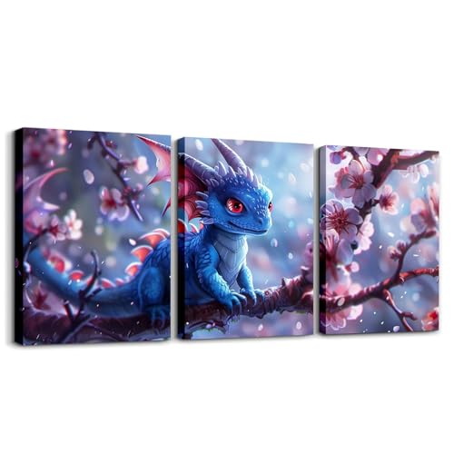 Toile murale dragon bleu pour habiller un mur vide - Solution déco salon et chambre enfant