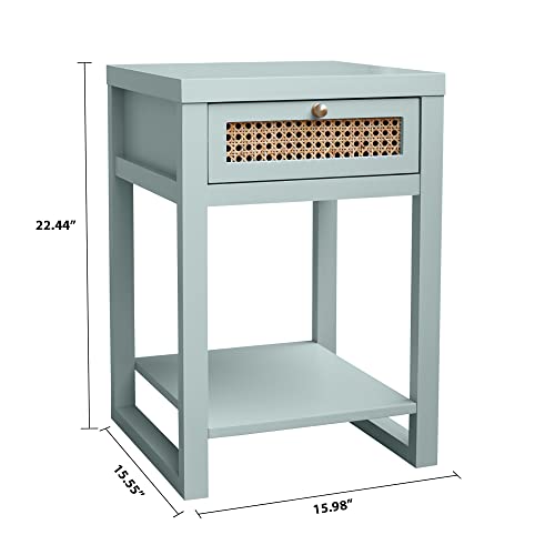 Decor Therapy Luna Rattan Drawer End/Side Table, Blue Gray 15.55D X 15.98W X 22.44H In #TOP2
