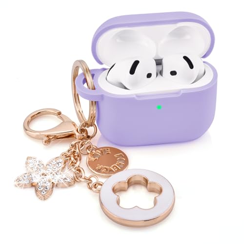 Image of Case for Apple Airpods 4 - VISOOM Airpods 4 Cases 2024 Cover Women Anti-Drop Silicone iPods 4 Earbuds Wireless Accessorie Charging Cases Girl Bling Keychain for Airpod iPods 4th Generation