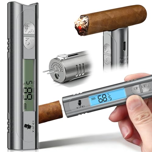 XIFEI Digital Cigar Hygrometer, Portable Cigar Humidity Meter with LCD Display, Built-in Stand & Stopwatch, Accurate Moisture Tester for Humidor, Ideal Gift for Cigar Enthusiasts (Gray)