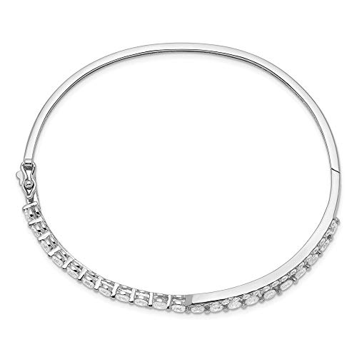 925 Sterling Silver Rhodium Plated Criss Religious Faith Cross Pendant Necklace Cz Cubic Zirconia Simulated Diamond Hinged Cuff Stackable Bangle Bracelet Measures 6.42Mm Wide Jewelry Gifts For Women #TOP2