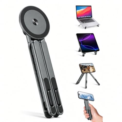 Image of The Perch 5-in-1 Adjustable Phone & Laptop Magnetic Stand | 8 Angle Foldable Aluminium Desk Riser for Tablet, iPad, Books & Mobile (Grey)
