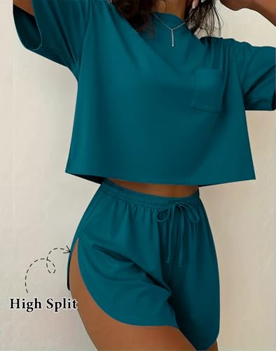 Image of Ekouaer Womens Pajama Sets Sexy Lounge Sets Side Split Short Pj Sets Cute Pjs 2 Piece Comfy Sleepwear Loungewear