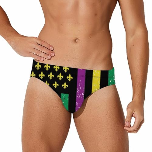 Mardi and Gras American Flag Men's Swim Brief Sexy Bikini Swimwear Swimsuit Trunks Bathing Suits