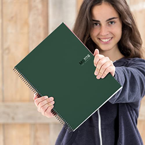Image of Miquelrius - A5 notebook, 6 coloured stripes for organization, 150 micro-perforated sheets, Opaque paper 70 g /m, resistant polypropylene, 7 mm lined notebook, Khaki green