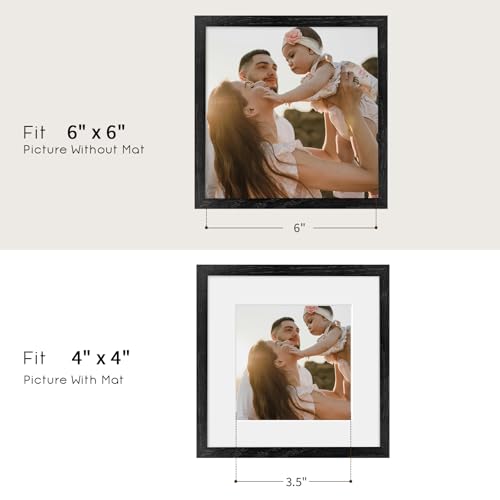 6x6 Oak Wood Picture Frame - Minimalist 6x6 Picture Frame, 6"x6" Frame Wood, Natural Solid Wooden Picture Frames for Wall Art Photo and Prints(3 Pack, Black)