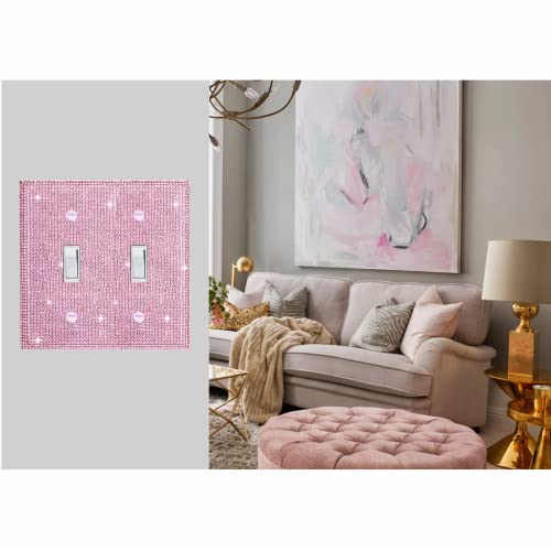 Image of Shiny Golden Rhinestones Wall Plate Cover Double Toggle Toggle Light Switch Cover pink Rhinestones Outlet Covers Wall Plate 2 Gang Decorative
