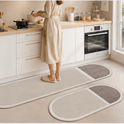 Image of HomeCloud Rubber Kitchen Mats for Floor Set of 2 Pcs | Non-Skid, Soft Absorbent Rugs for Kitchen, Laundry, and Hallway | 120x40cm, 40x60cm| 4mm Thickness(Capsule Beige)
