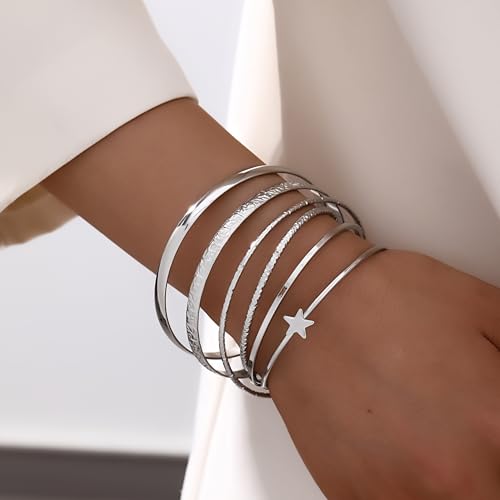 Image of IF ME Gold Bangle Bracelets for Women, Indian Bangles Stackable Set, Multi Layer Textured 18K Gold Plated Chunky Bracelets Boho Jewelrys Set
