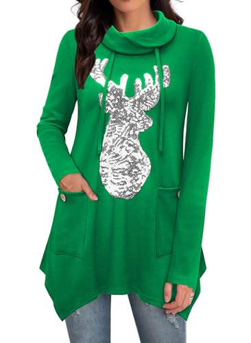 Image of Bulotus Womens Sweaters 2025 Winter Cowl Neck Long Asymmetrical Tunic Sweaters for Leggings Holiday Vacation Tops