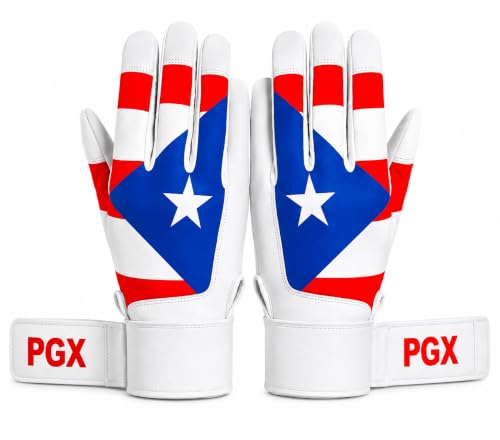 PGX Baseball Puerto Rico Baseball Batting Gloves - Adult & Youth Baseball & Softball Gloves Leather Palm Wrist Strap for Secure Fit (Youth Small)
