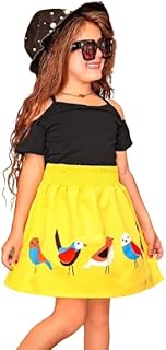 طقم بناتي بدى اسود وجيب اصفر