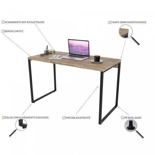 Mesa para Escritório Office Estilo Industrial 120cm Kuadra Compace Carvalho