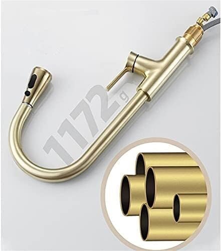 Kitchen Sink Faucet for Bar Farmhouse Commercial, Black Pull Out Kitchen Tap, Brushed Gold Pull Down Kitchen Mixer, Rotating Sink Mixer Tap Brass Kitchen Faucet(Brushed Gold)