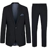 Rückenschlitz Paul Malone Herren Anzug Regular fit schwarz Uni - Stretch Maschinenwaschbar - Sakko und Hose Gr. 30